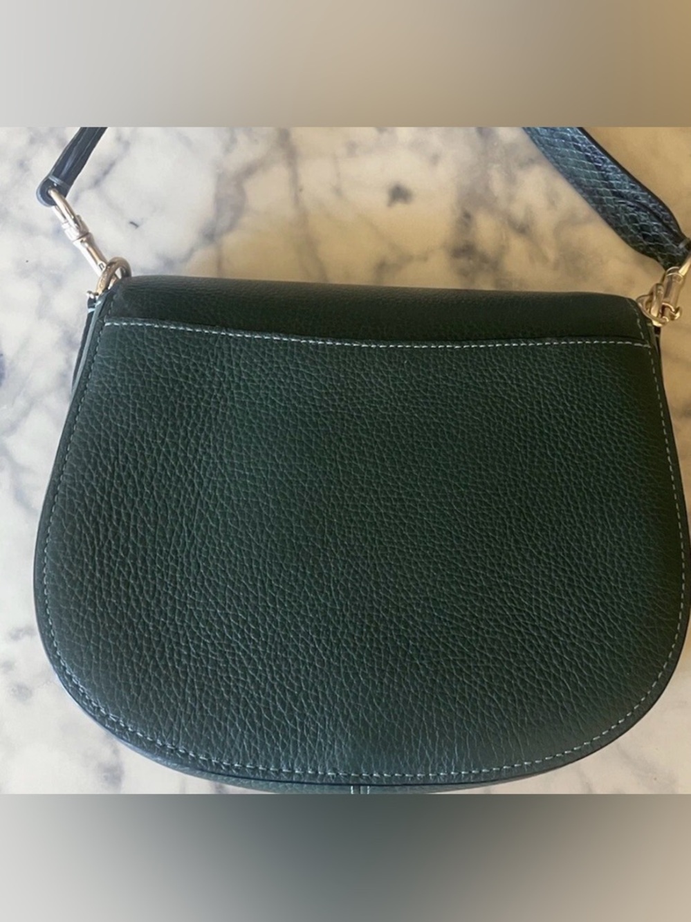Coach Dark Green Pebbled Leather Saddle Crossbody with Gold Hardware - Picture 8 of 9